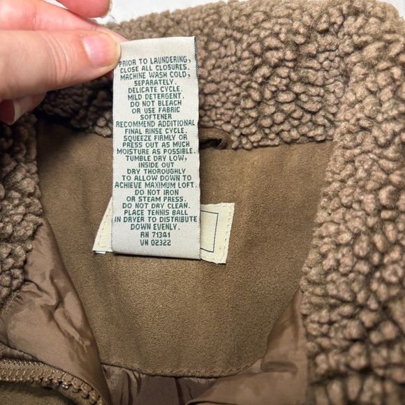 LL Bean Jacket Women’s S Goose Down Faux Suede Lined Sherpa Lined Collar Quilted - Picture 3 of 7